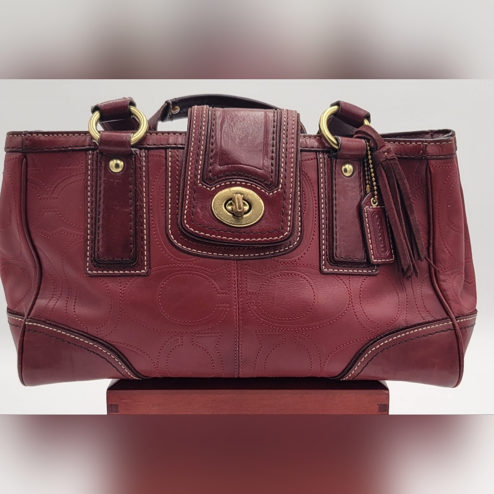 Red Leather Coach Shoulder Bag with COA